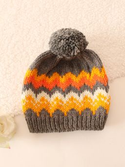 Woonie - Handknitted Zig-Zag Design Beanie - Multi
