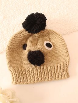 Woonie - Beige Handknitted Animal Themed Pom Pom Beanie