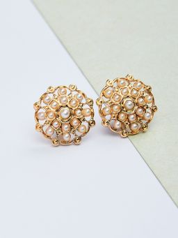 Lilly & Sparkle - Gold-Toned Contemporary Pearl Embellished Studs Earrings