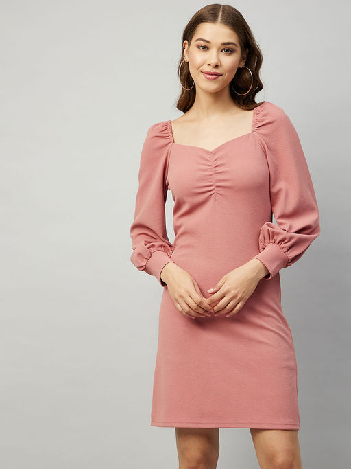 Buy RARE Women Casual Peach Solid Sweetheart Neck Above Knee Sheath Dress Online Buy RARE Women Casual Peach Solid Sweetheart Neck Above Knee Sheath Dress Online