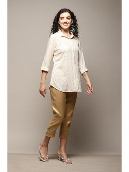 Biba - Gold Polyester Solid Mid Rise Pant