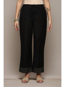 Biba - Black Viscose Solid Mid Rise Pant