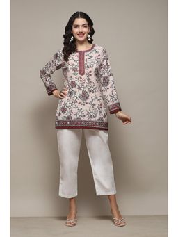 Biba - Off White Polyester Straight Printed Kurti