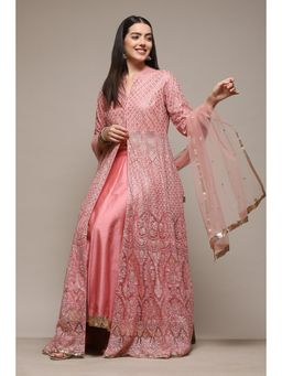 Biba - Dusky Pink Polyester Straight Embroidery Kurta (Set of 3)