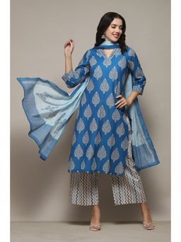 Biba - Blue Polyester Straight Printed Kurta (Set of 3)