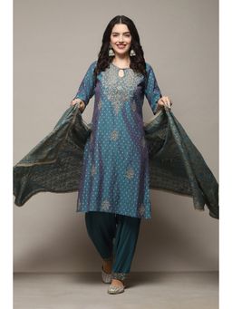 Biba - Peacock Green Rayon Straight Embellished Salwar Suit (Set of 3)