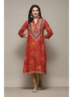 Biba - Rust Rayon Straight Printed Kurta