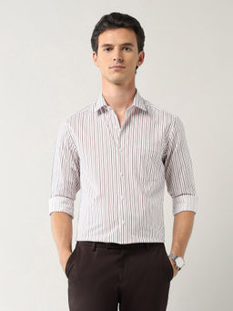 Arrow - Mens Brown Vertical Striped Twill Shirt
