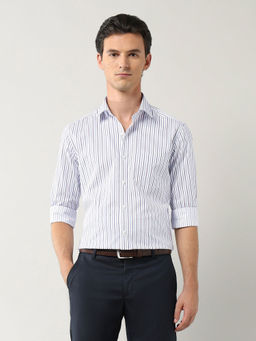 Arrow - Mens White Vertical Striped Pure Cotton Shirt