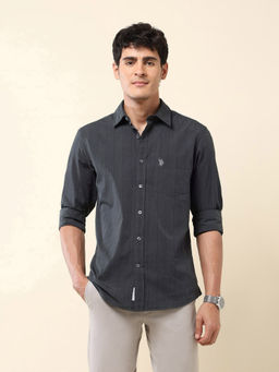 U.S. POLO ASSN. - Mens Grey Pinstriped Pure Cotton Shirt