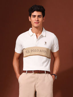 U.S. POLO ASSN. - Mens White Brand Embroidered Pure Cotton Varsity Polo T-Shirt