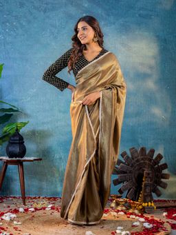 Kasya - Brown Festive Soft Tissue Fabric Saree with Stitched Blouse