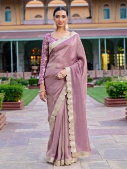 Kasya - Lavender Festive Premium Tissue Fabric Saree with Stitched Blouse