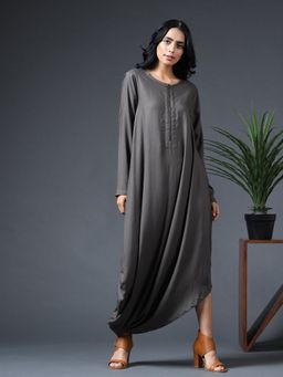 Vasstram - Gathered Zipper Long Dress Grey
