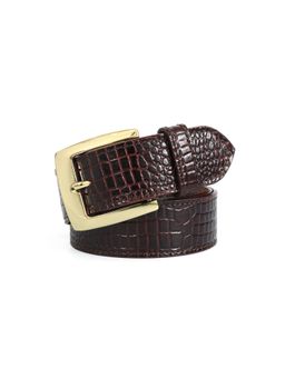 Celtic - Mens Croco Textured Gold Buckle Leather Belt