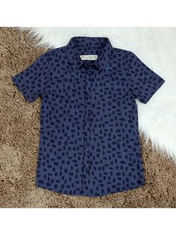 The Lion and the Fish - Boys Leopard Print Shirt Navy Blue