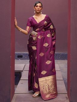 Akhilam - Womens Pure Silk Burgundy Woven Design Designer Saree with Unstitched Blouse