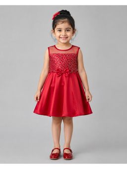 Creative Kids - Girls Red Satin Embellished Party Dress