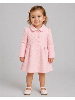 Creative Kids - Girl Pink Textured Long Sleeve Coat Dress