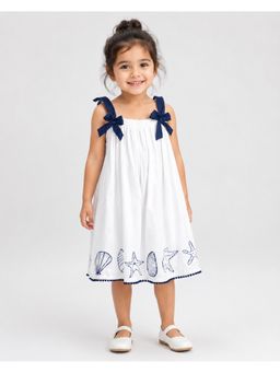 Creative Kids - Girls White Navy Bow Strap Swing Dress