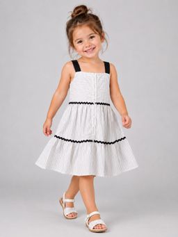 Creative Kids - Girls White Striped Tiered Strappy Dress