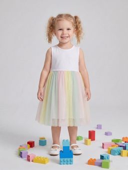 Creative Kids - Girls White Pastel Rainbow Tulle Dress