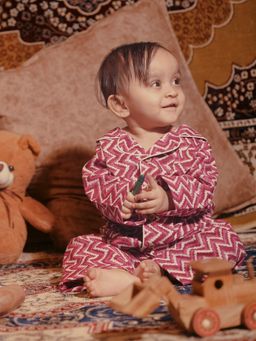 The Natkhat Tales - Red Kids Cotton Cozy Nightwear Shirt with Pyjama