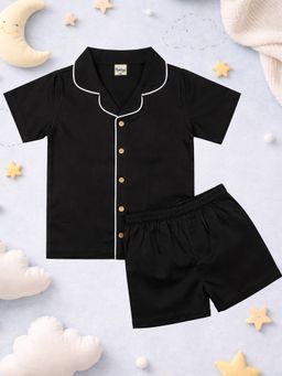 The Natkhat Tales - Black Kids Cotton Unisex Sleepwear Shirt with Shorts