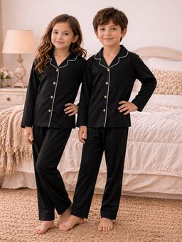 The Natkhat Tales - Black Kids Cotton Deluxe Nightwear Shirt with Pyjama