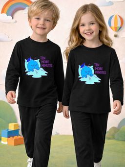 The Natkhat Tales - Black Kids Cotton Soft Touch Nightwear T-Shirt with Pyjama