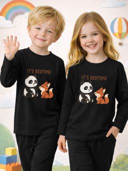 The Natkhat Tales - Black Kids Cotton Premium Fit Sleepwear T-Shirt with Pyjama