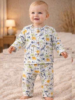 The Natkhat Tales - Beige Kids Cotton Soft Sleepwear Top with Pyjama