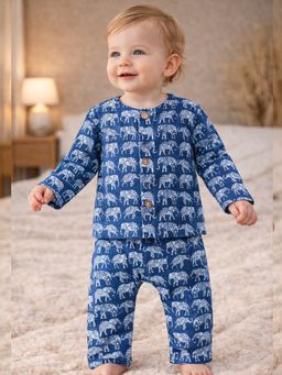 The Natkhat Tales - Navy Blue Kids Cotton Gentle Nightwear Top with Pyjama
