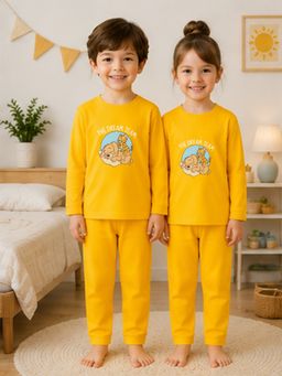 The Natkhat Tales - Mustard Kids Cotton Breathable Nightwear T-Shirt with Pyjama