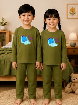 The Natkhat Tales - Olive Kids Cotton Soft Cotton Sleepwear T-Shirt with Pyjama