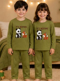 The Natkhat Tales - Olive Kids Cotton Gentle Sleepwear T-Shirt with Pyjama