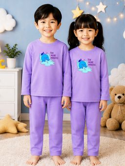 The Natkhat Tales - Purple Kids Cotton Gentle Fit Nightwear T-Shirt with Pyjama