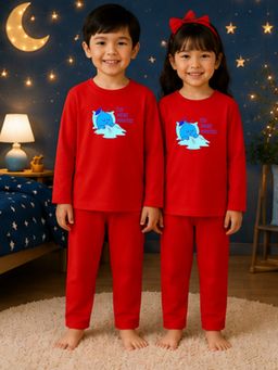 The Natkhat Tales - Red Kids Cotton Premium Sleepwear T-Shirt with Pyjama