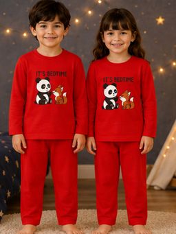 The Natkhat Tales - Red Kids Cotton Cozy Fit Nightwear T-Shirt with Pyjama