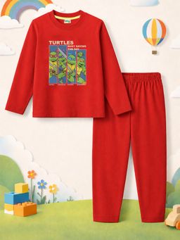 The Natkhat Tales - Red Kids Cotton Breathable Sleepwear T-Shirt with Pyjama