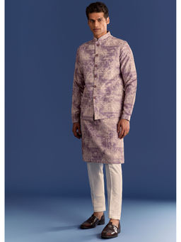 KALKI FASHION - Purple Cotton Silk Print Kurta with Pant and Jacket (Set of 3)