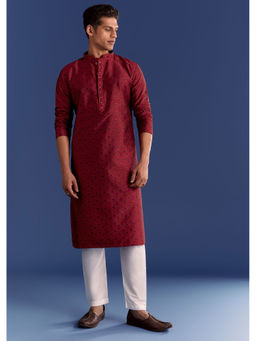 KALKI FASHION - Red Banaras Jacquard Print Kurta and Pant (Set of 2)