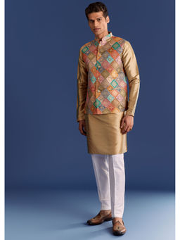 KALKI FASHION - Brocade Symmetric Print Kurta with Pant and Jacket (Set of 3)