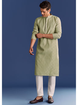 KALKI FASHION - Pista Green Silk Printed Kurta and Pant (Set of 2)