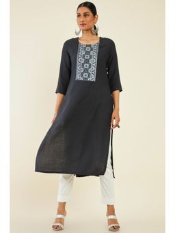 Soch - Women Grey Viscose Embroidered Kurta