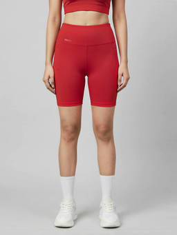Fitkin - Womens Red High-Rise Super Soft Cycling Shorts for Active Wear