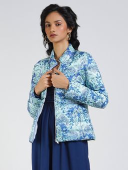 Label Ritu Kumar - Blue Printed Puffer Jacket