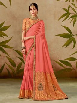 Odette - Peach Silk Designer Saree with Unstitched Blouse