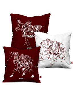 Indigifts - Cushion Covers Animal Pattern Designer Printed Square Set of 3 (16X16 Inches)