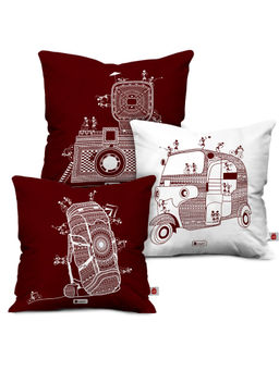 Indigifts - Cushion Covers Travellers Themed Warli Art Digitally Printed Set of 3 (18X18 Inches)